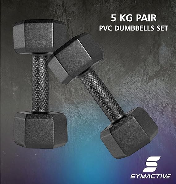 Symactive Pvc 10 Kg Fixed Dumbbells Set For Full Body Workout (Set Of 2, 5 Kg) Black - Image 2